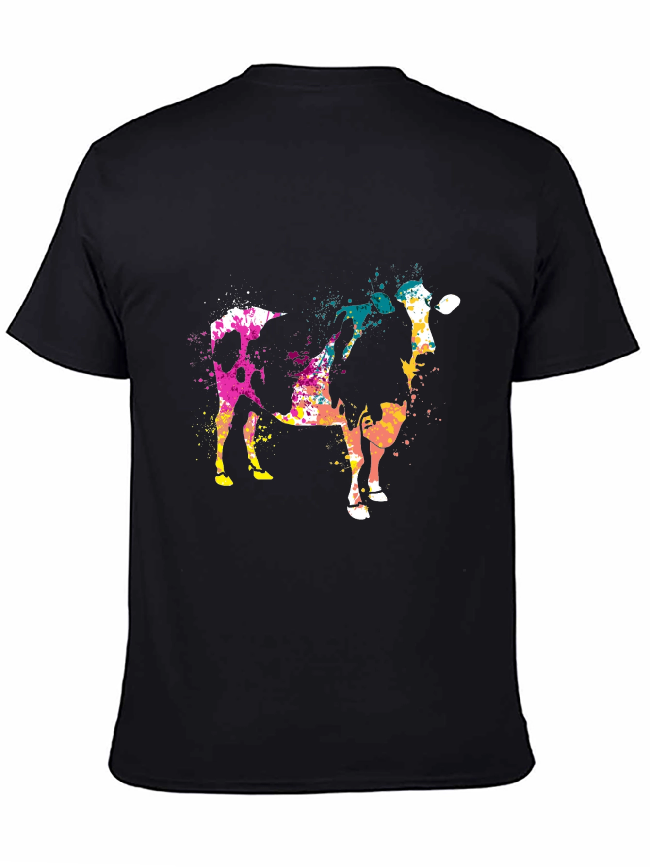 Abstract Cow Print Black Cotton T-Shirt