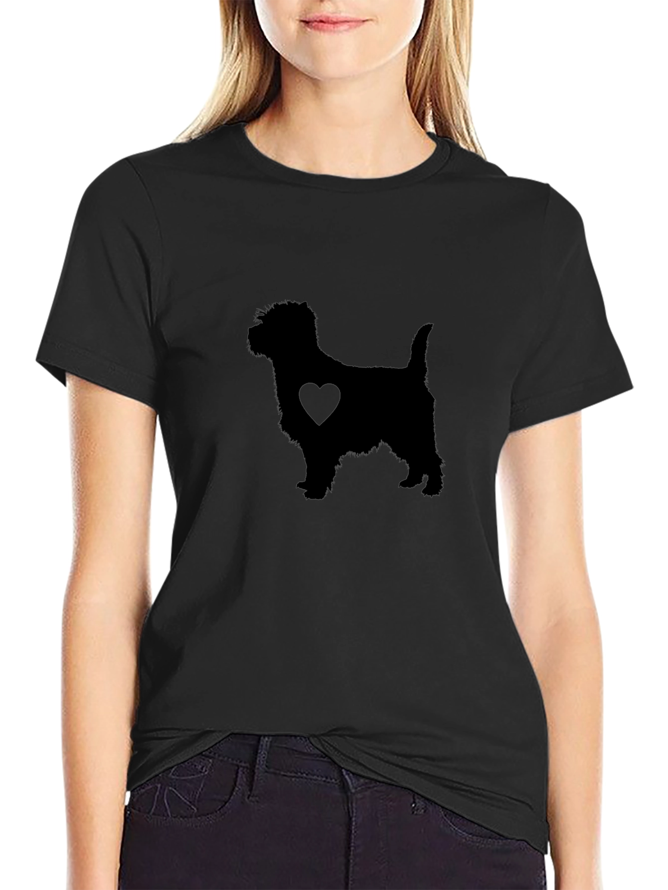 Dog Heart Silhouette Black T-Shirt