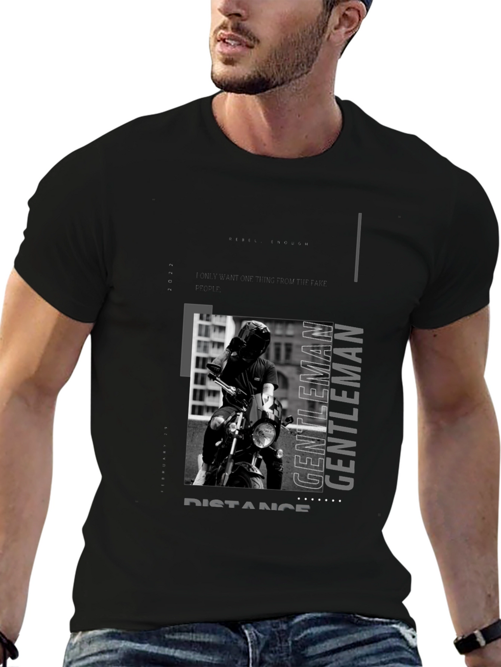 Stylish Black Motorcycle Rider Graphic Tee
