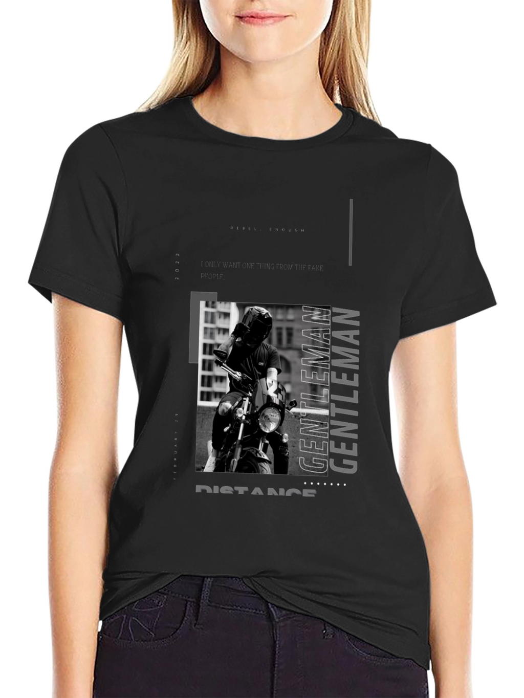 Stylish Black Motorcycle Rider Graphic Tee