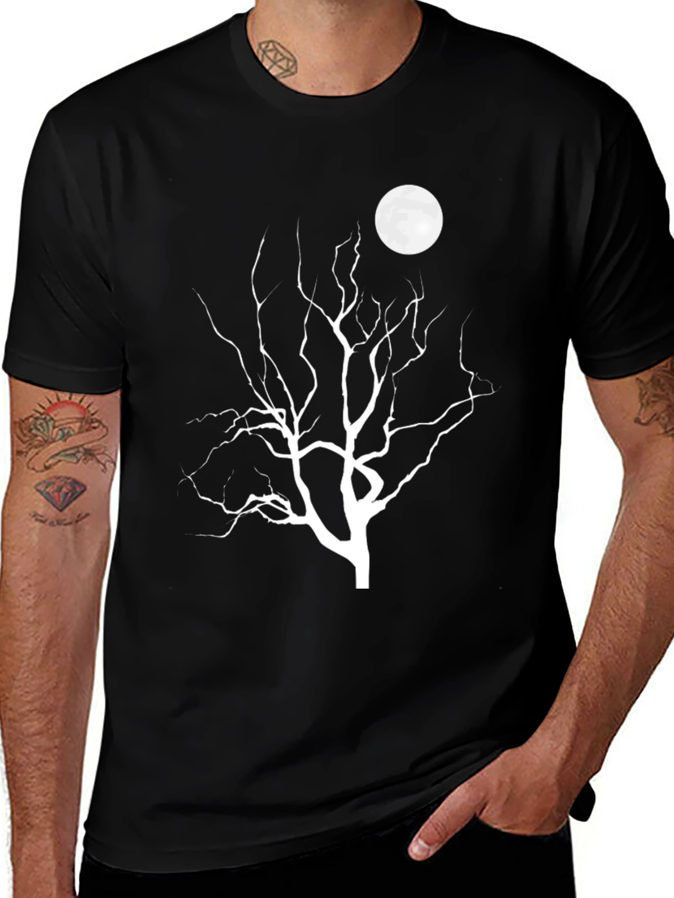 Moonlit Tree Graphic Tee - Black Cotton