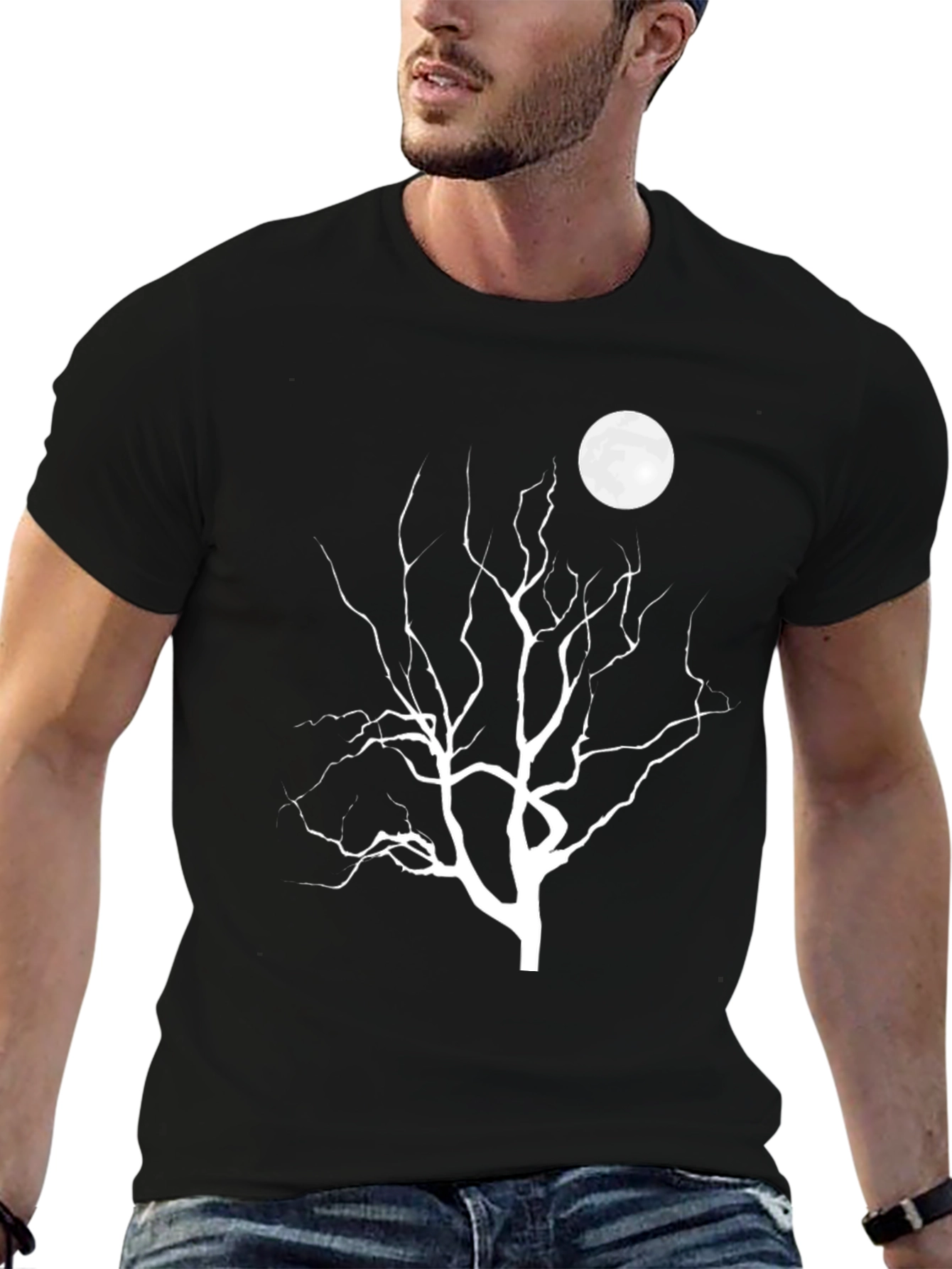 Moonlit Tree Graphic Tee - Black Cotton