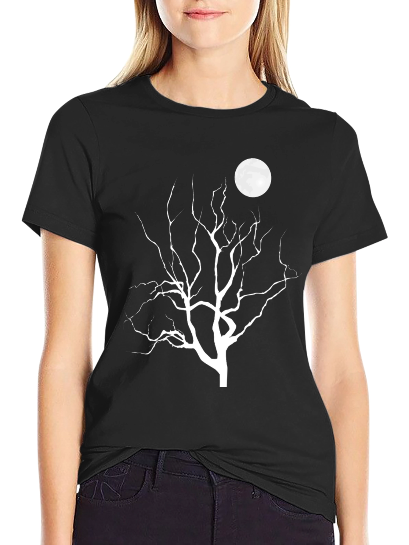 Moonlit Tree Graphic Tee - Black Cotton