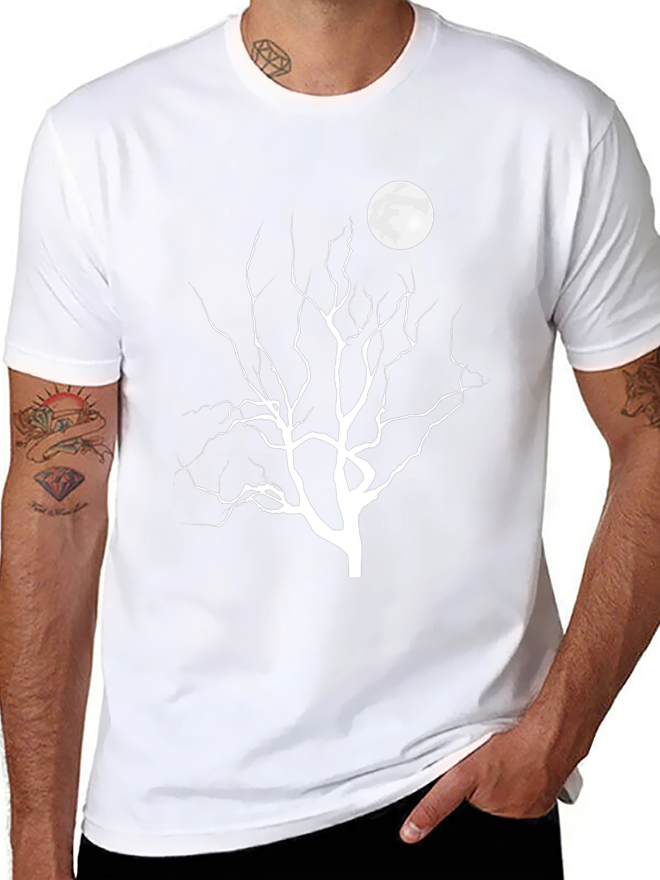 Moonlit Tree Graphic Tee - Black Cotton