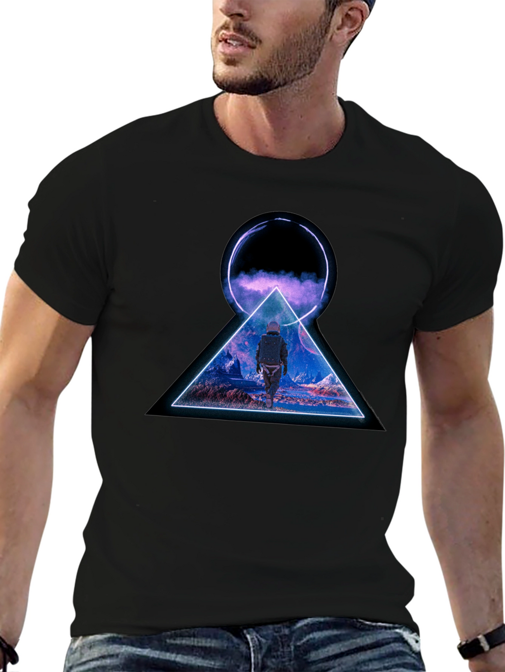 Abstract Geometric Graphic Print Black T-Shirt