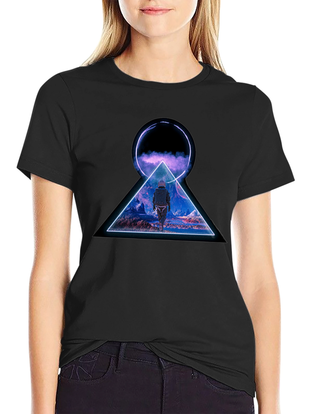 Abstract Geometric Graphic Print Black T-Shirt