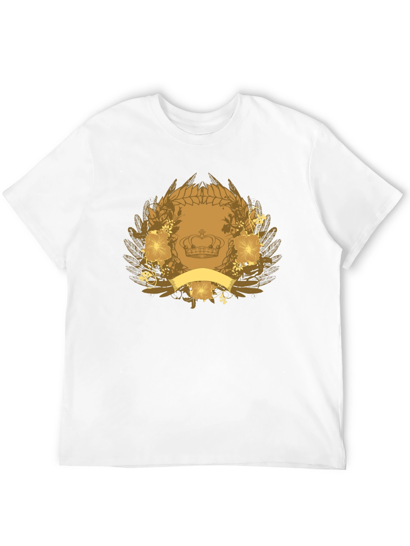 Black T-Shirt with Crown & Floral Emblem