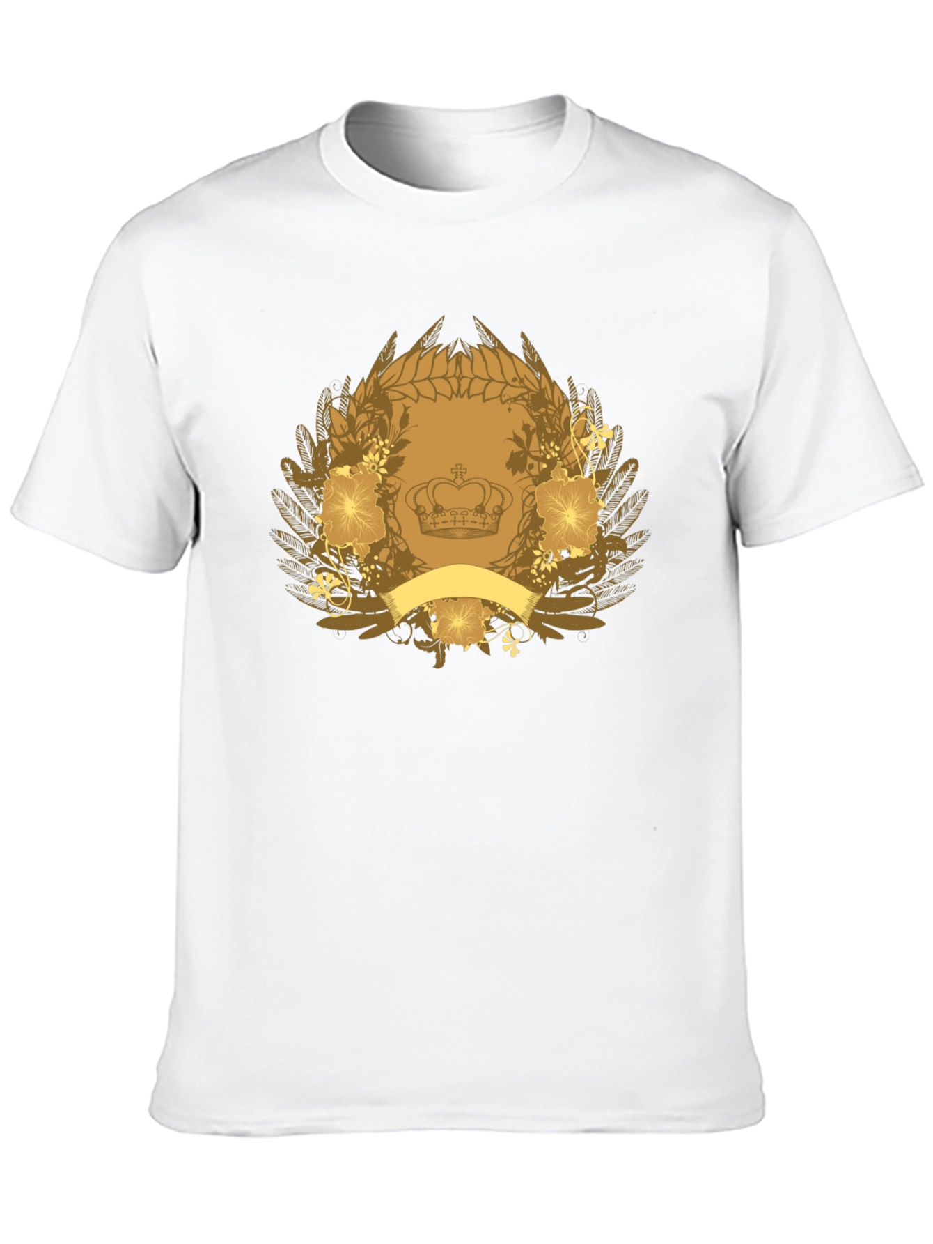 Black T-Shirt with Crown & Floral Emblem