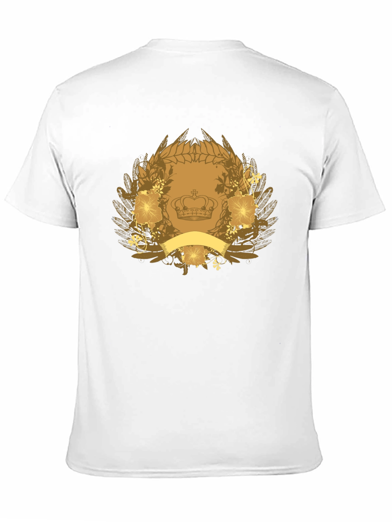 Black T-Shirt with Crown & Floral Emblem