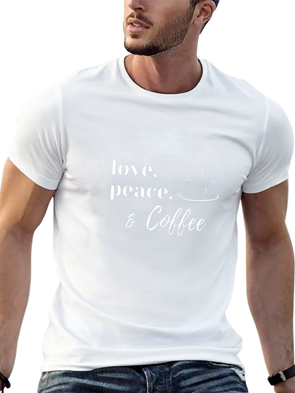 Love Peace Coffee Graphic T-Shirt Casual Tee