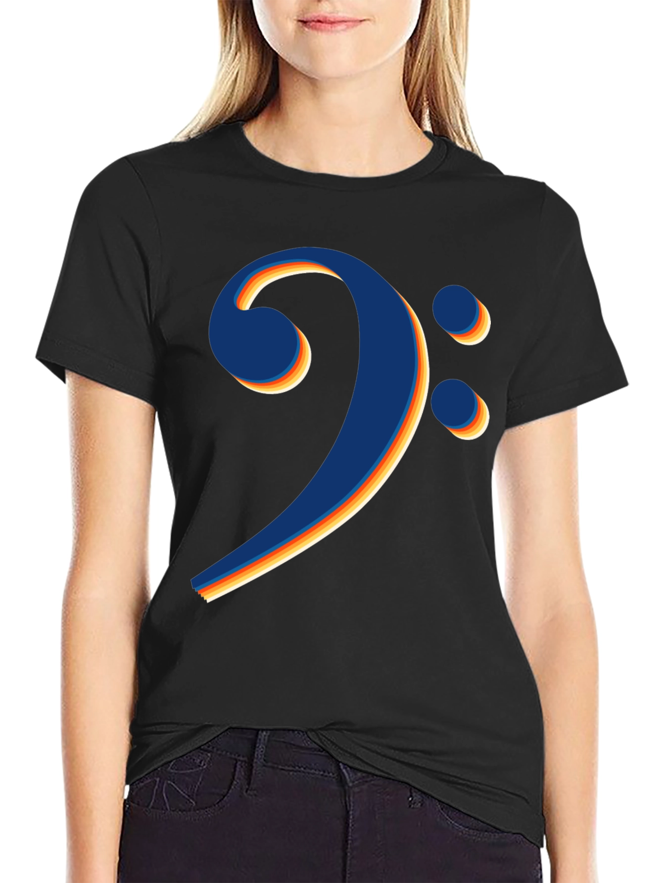 Bass Clef Retro Stripe Black T-Shirt