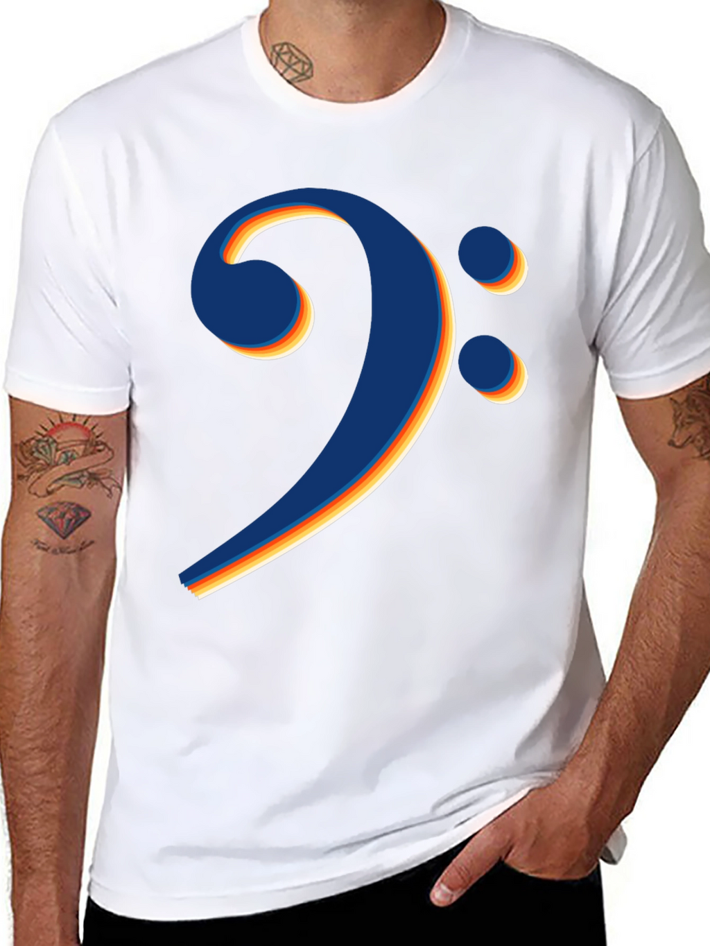 Bass Clef Retro Stripe Black T-Shirt