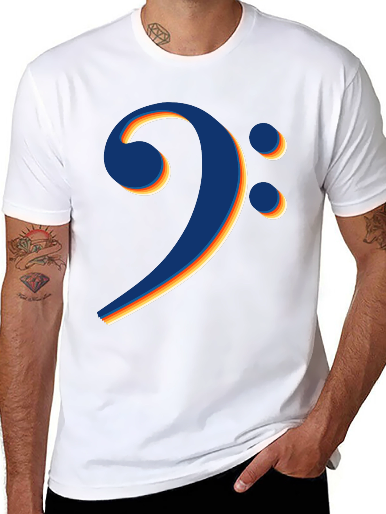 Bass Clef Retro Stripe Black T-Shirt