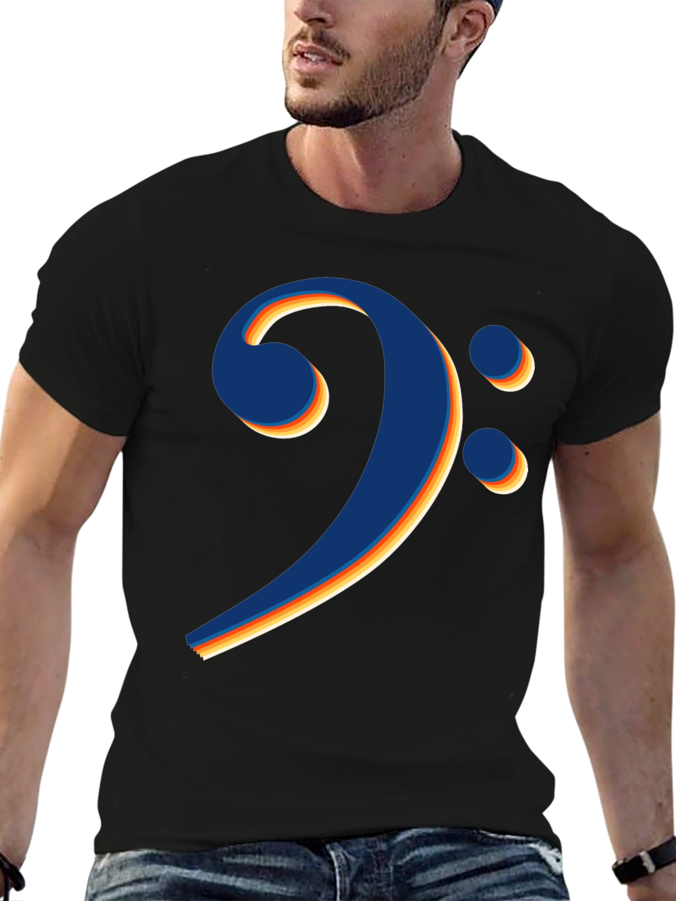 Bass Clef Retro Stripe Black T-Shirt