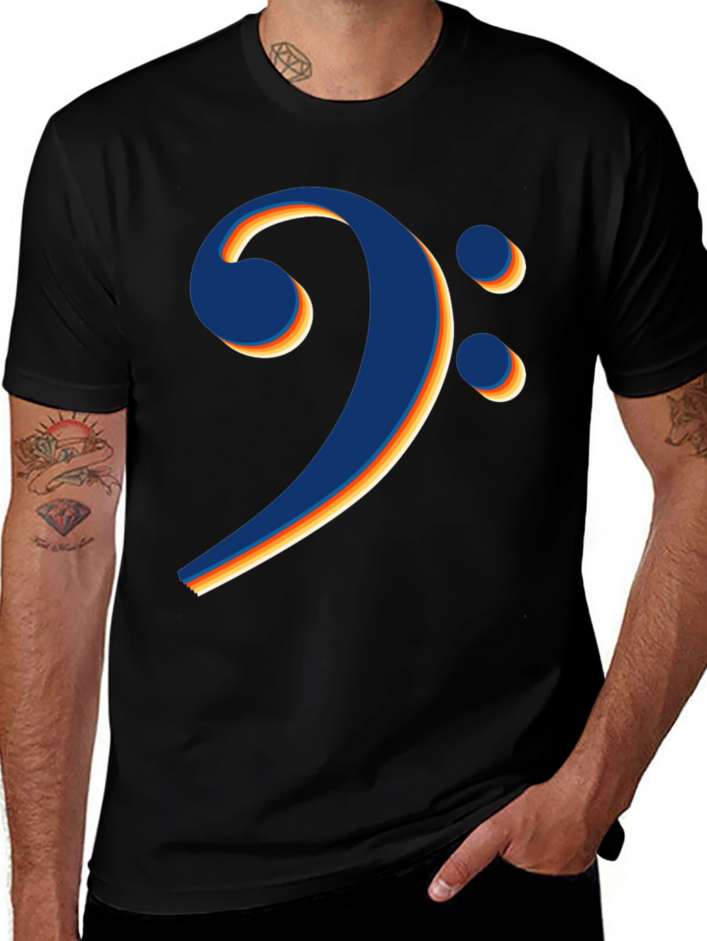 Bass Clef Retro Stripe Black T-Shirt