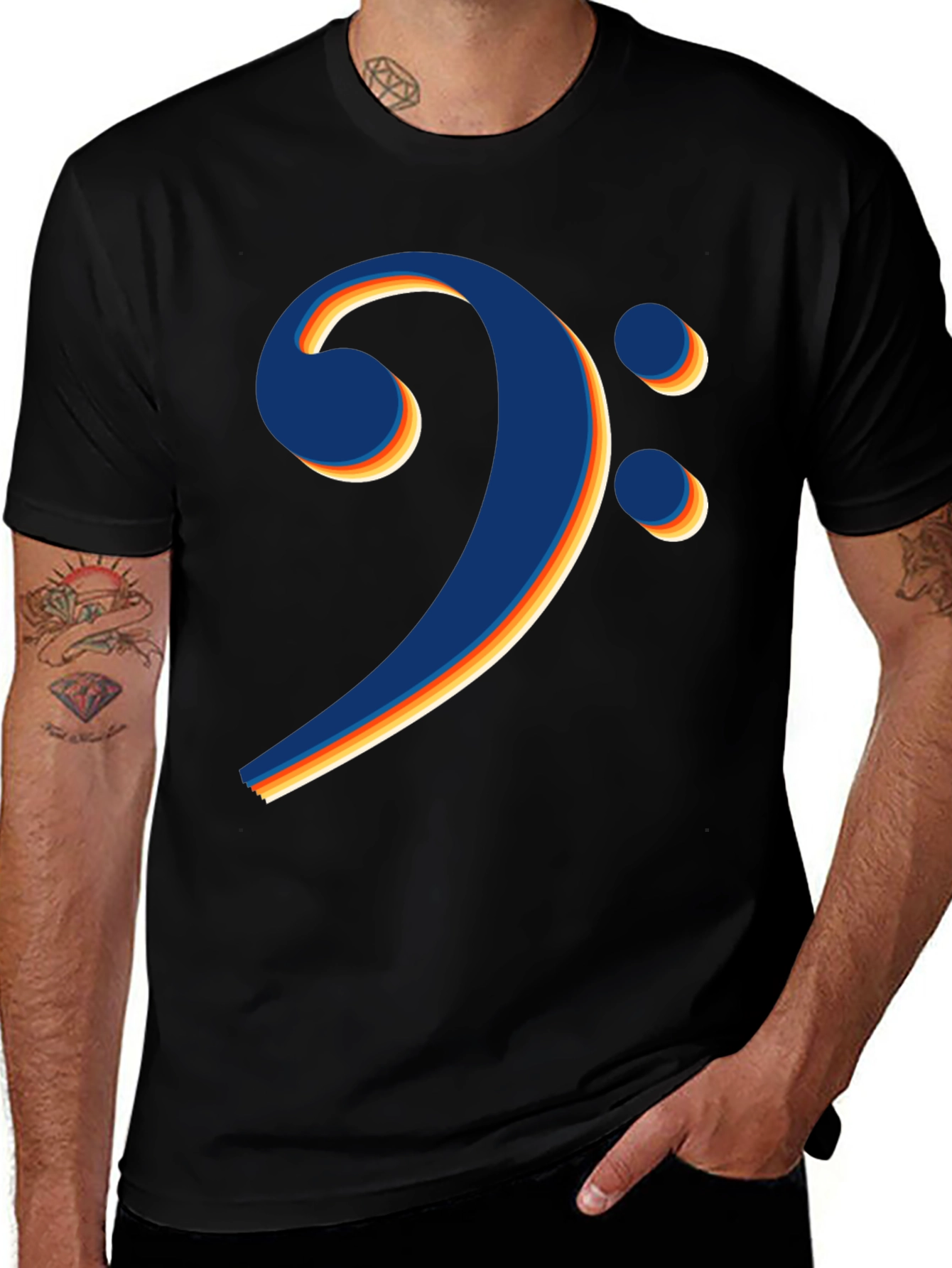 Bass Clef Retro Stripe Black T-Shirt