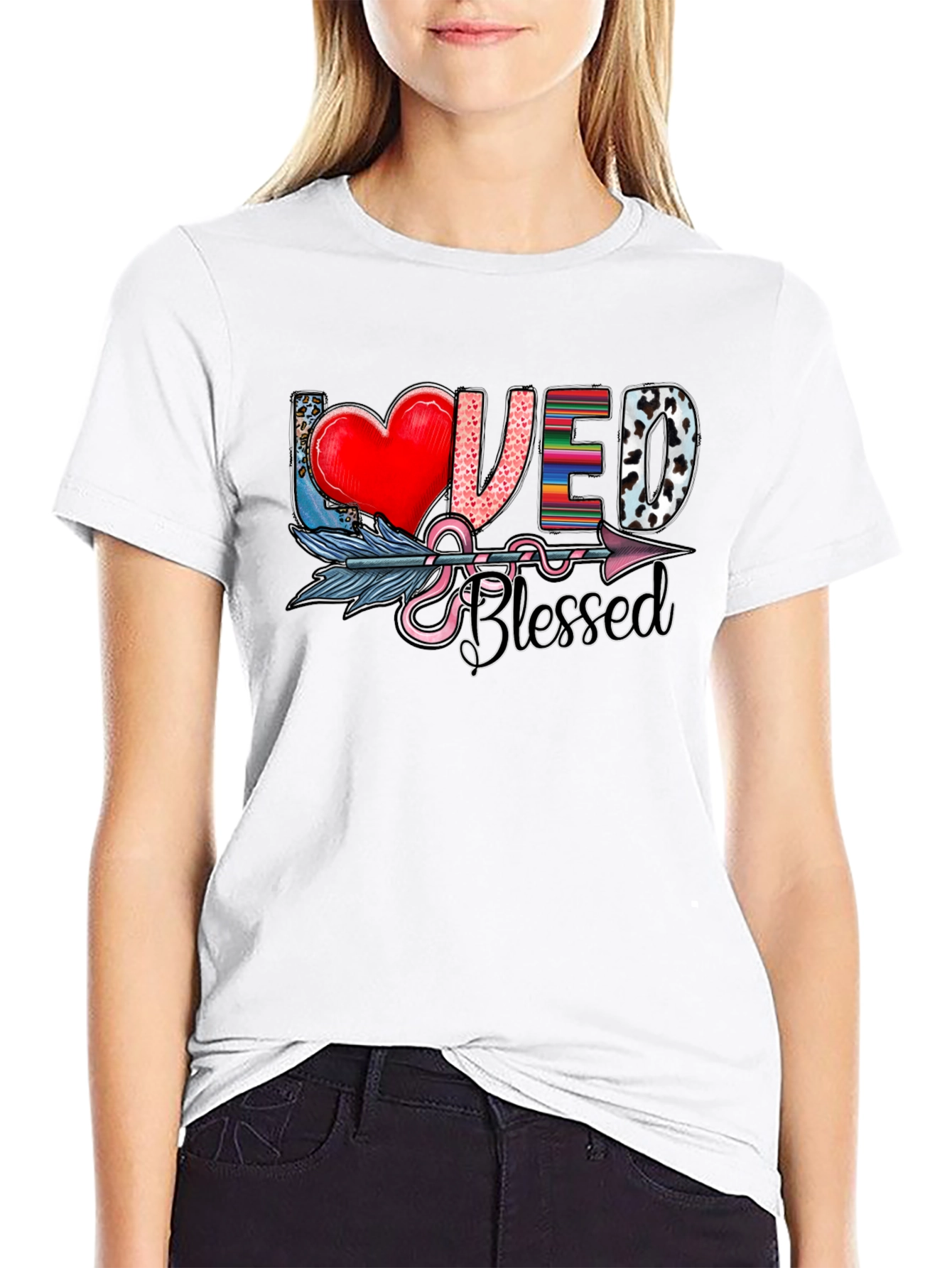 Loved & Blessed Graphic Tee - Arrow Heart Design