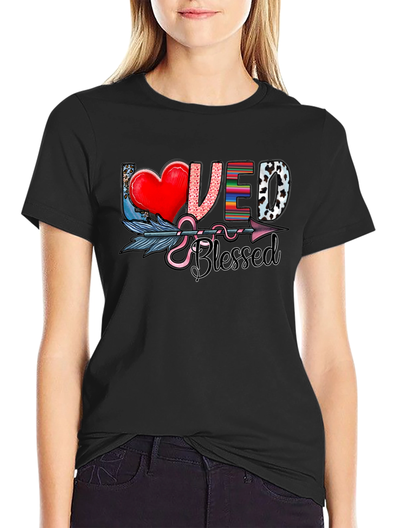 Loved & Blessed Graphic Tee - Arrow Heart Design