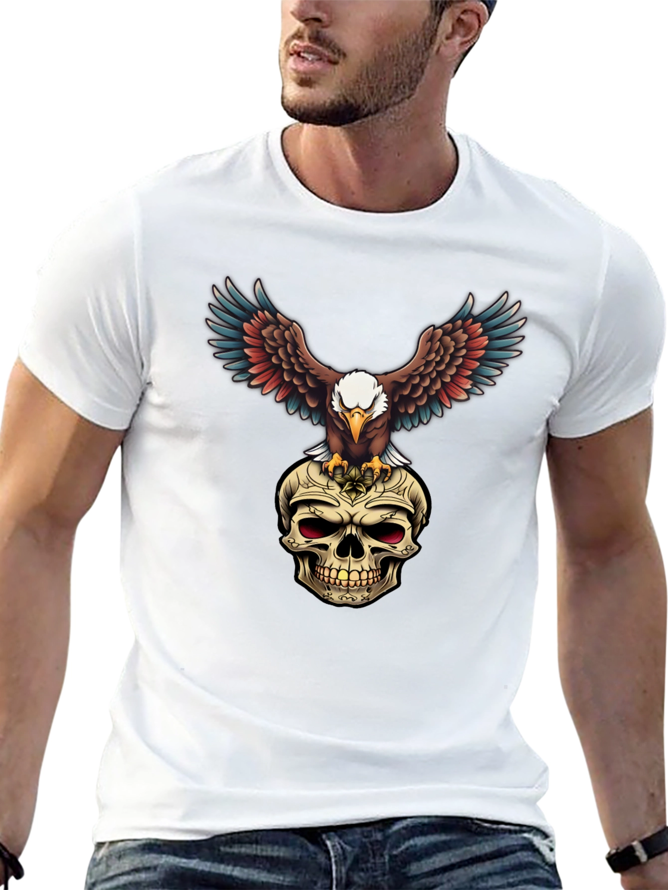 Eagle on Skull Graphic Tee - Edgy Menswear