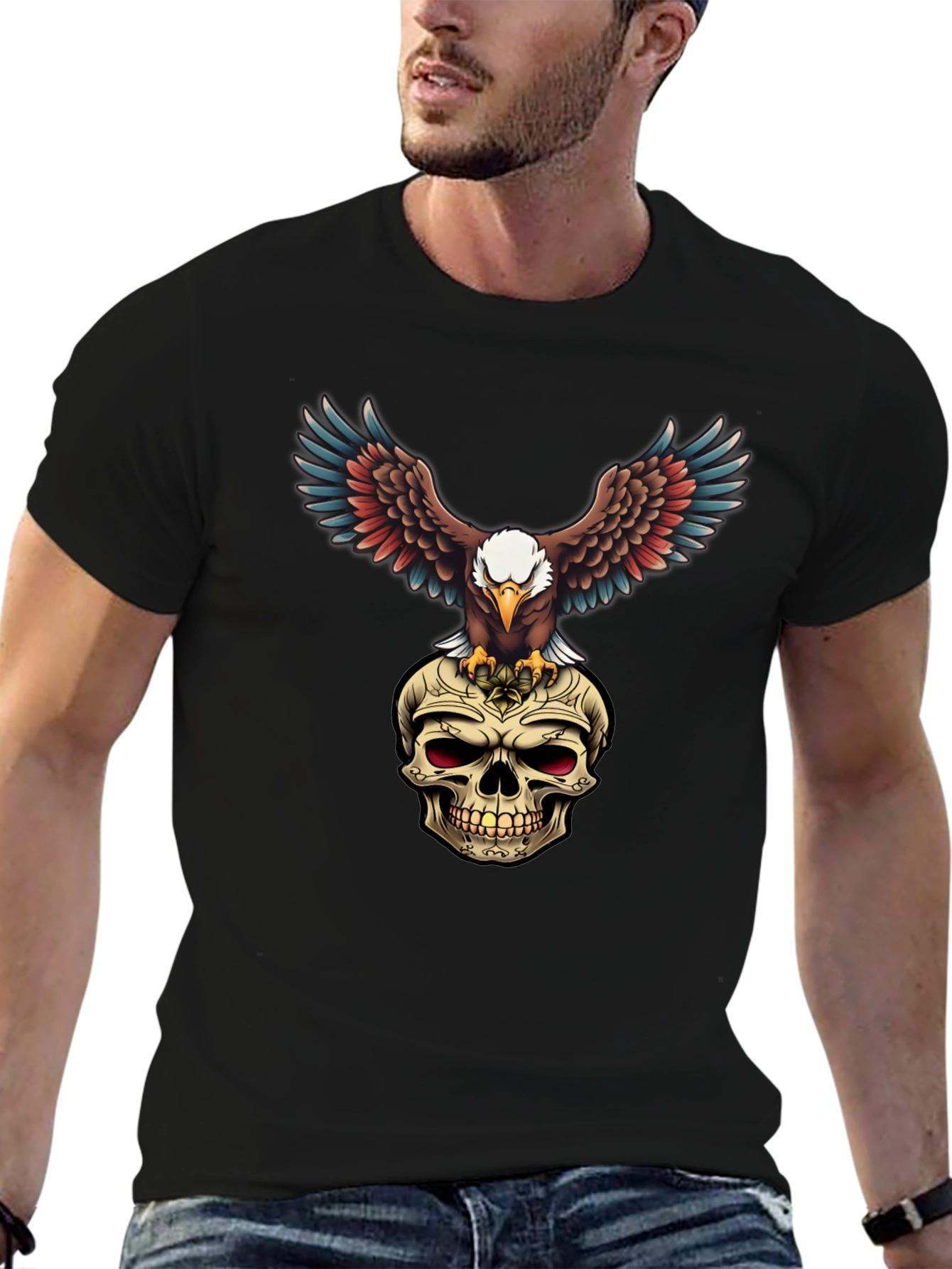 Eagle on Skull Graphic Tee - Edgy Menswear