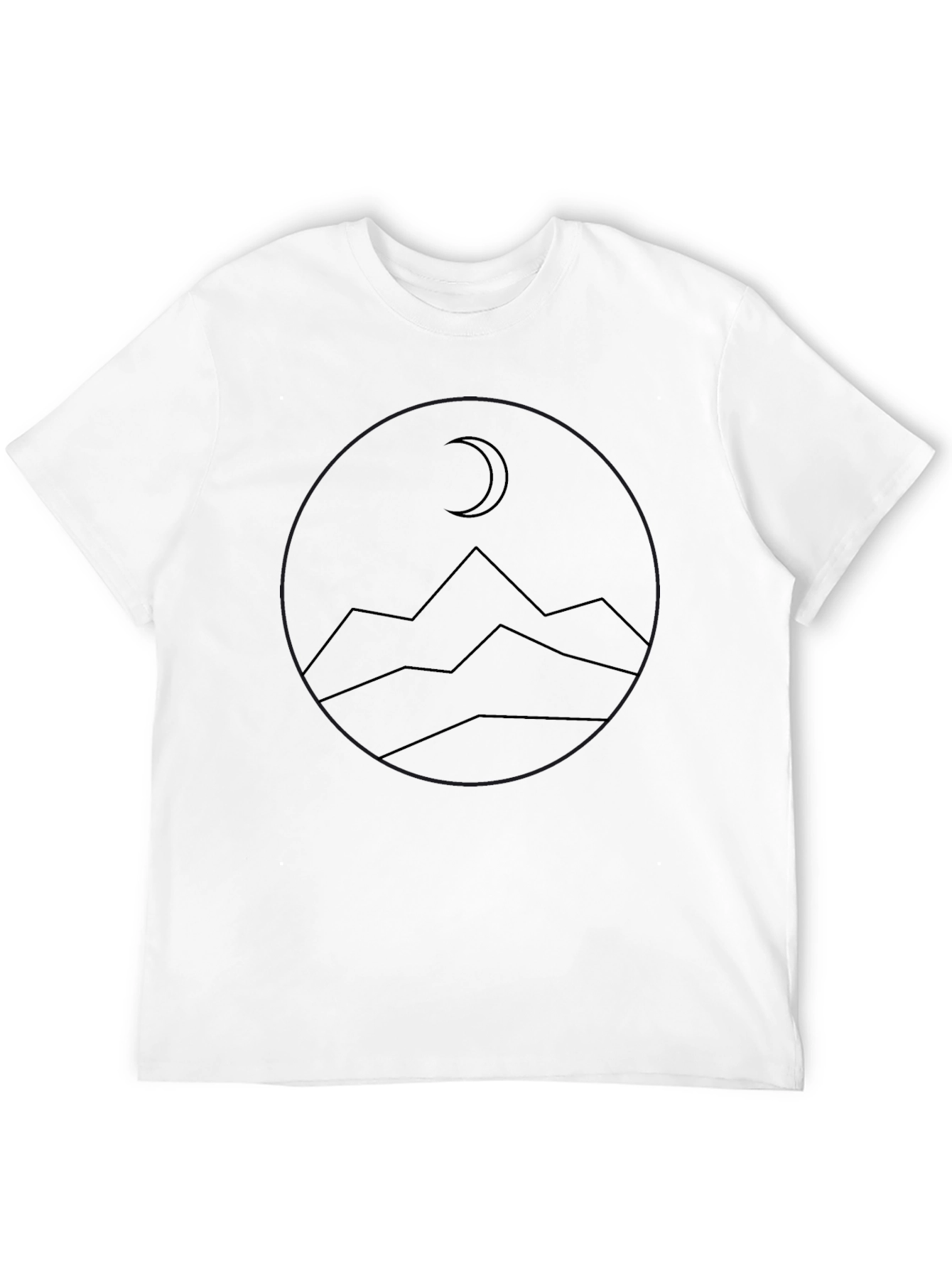 Minimalist Mountain & Moon Graphic Tee - Black