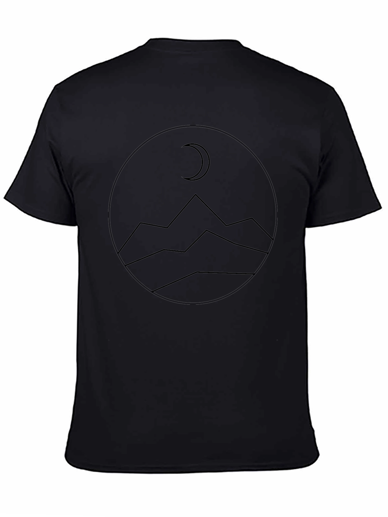 Minimalist Mountain & Moon Graphic Tee - Black