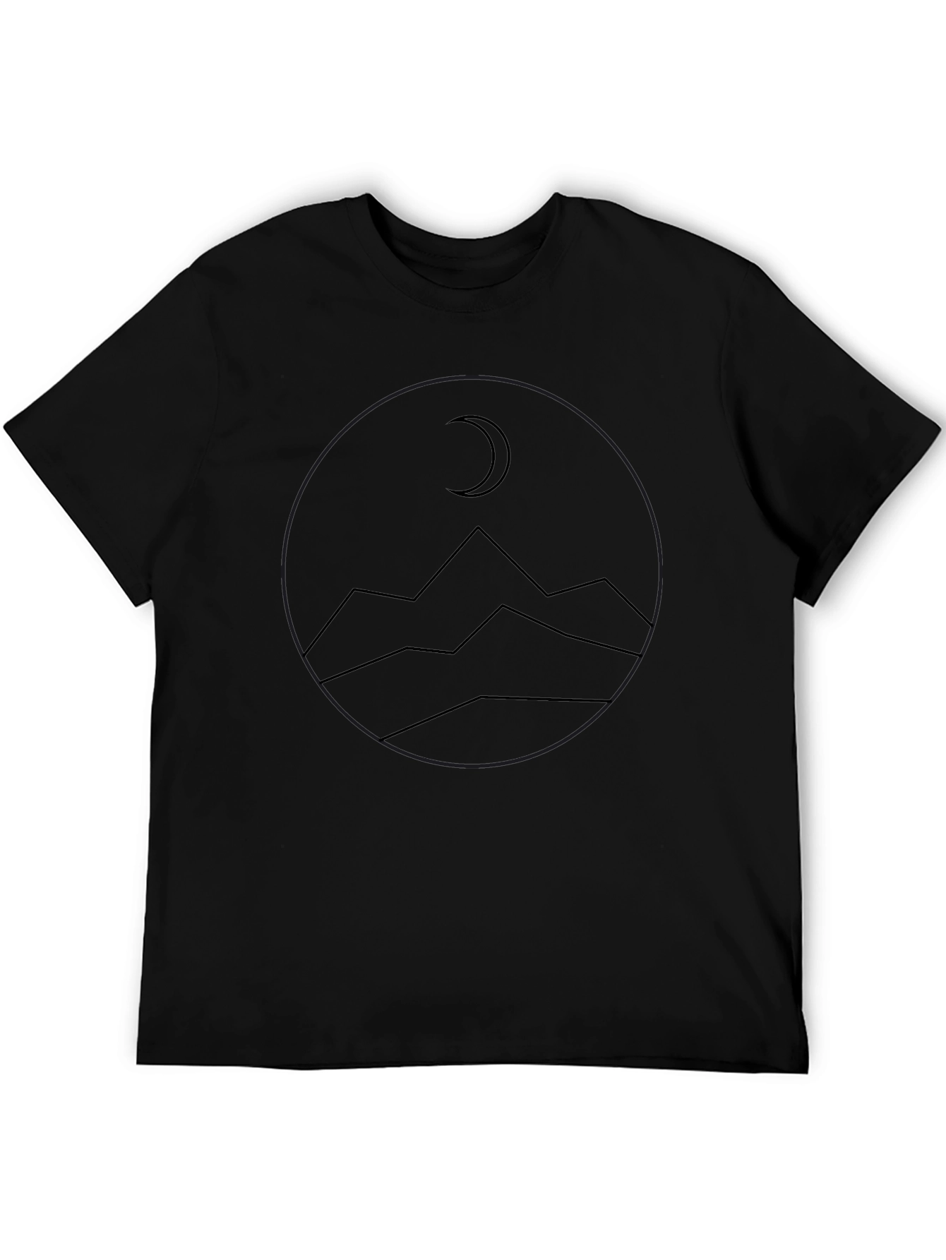Minimalist Mountain & Moon Graphic Tee - Black