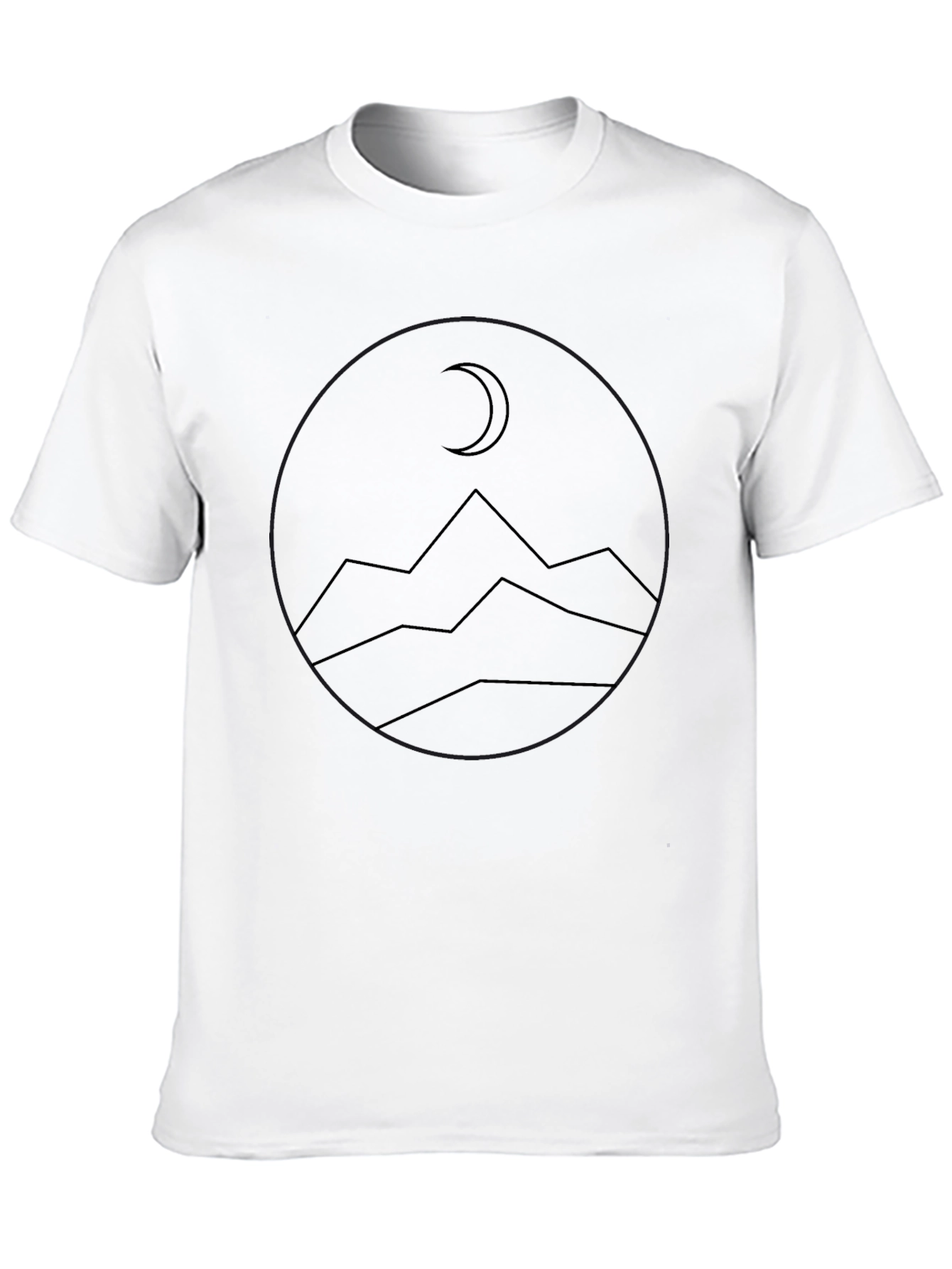 Minimalist Mountain & Moon Graphic Tee - Black