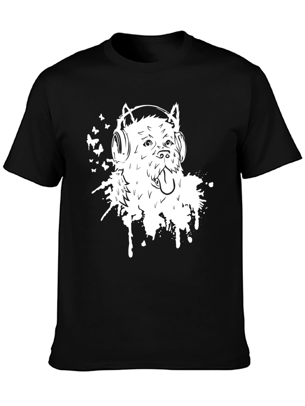 Dog with Headphones Graphic Tee - Black