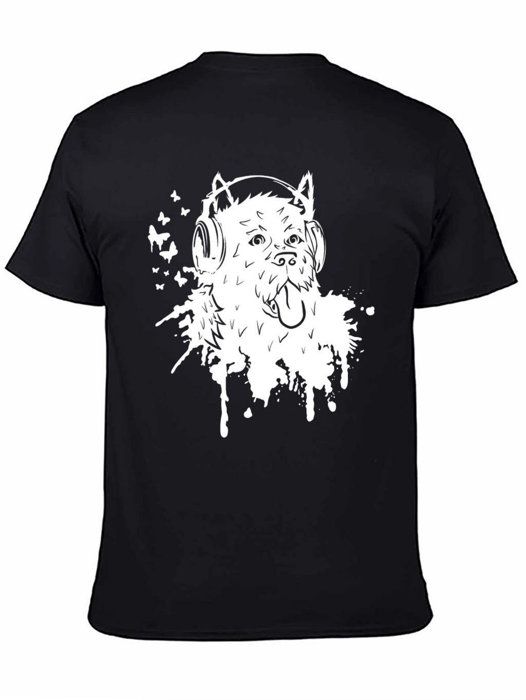 Dog with Headphones Graphic Tee - Black