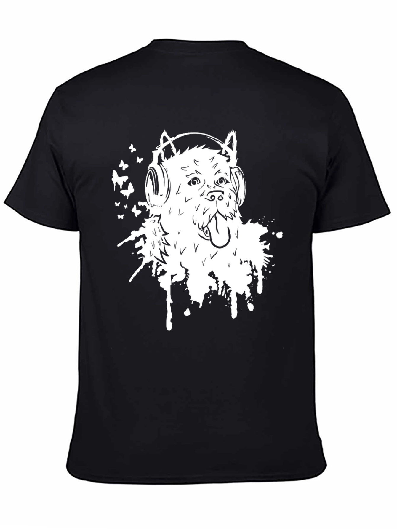 Dog with Headphones Graphic Tee - Black