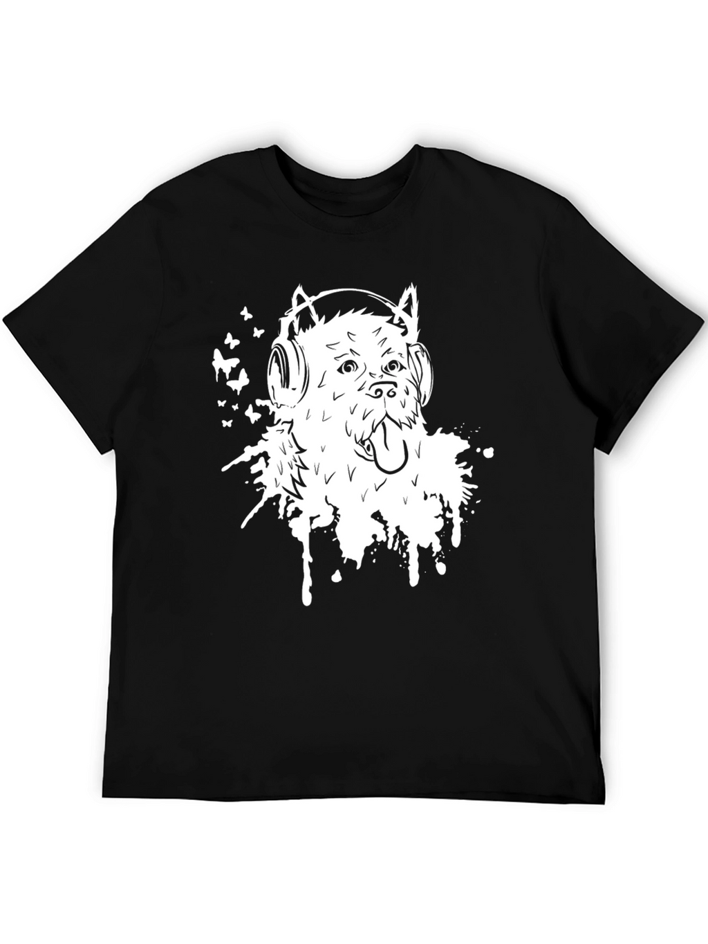 Dog with Headphones Graphic Tee - Black