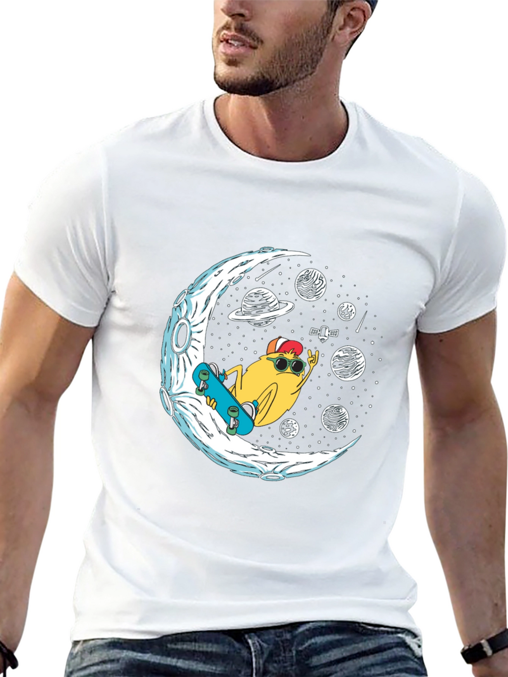 Cool Moon Skater Graphic T-Shirt