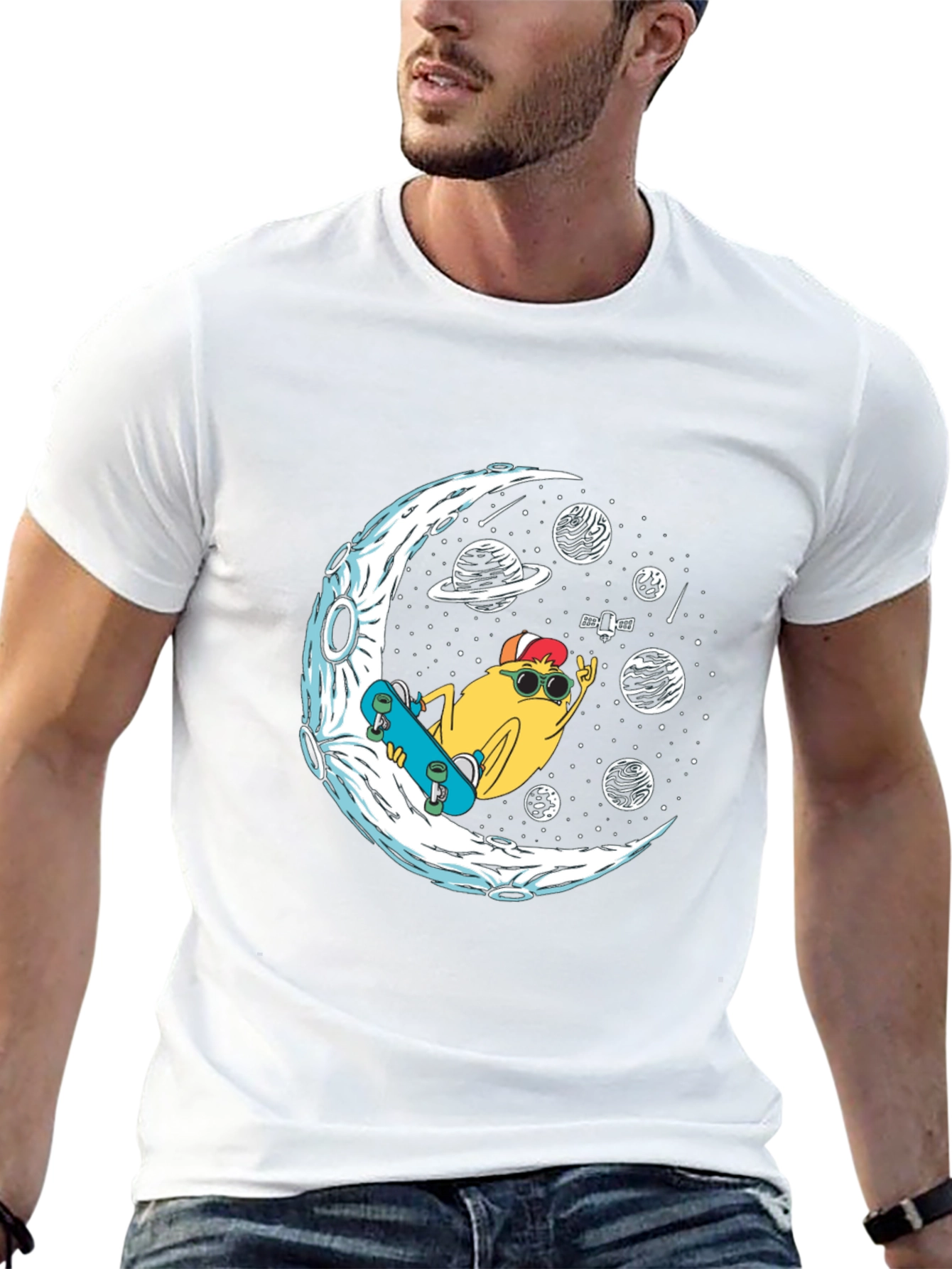 Cool Moon Skater Graphic T-Shirt