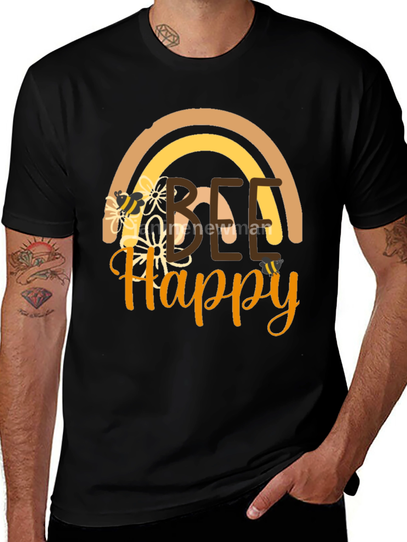 Bee Happy T-Shirt: Rainbow Floral Positive Vibes