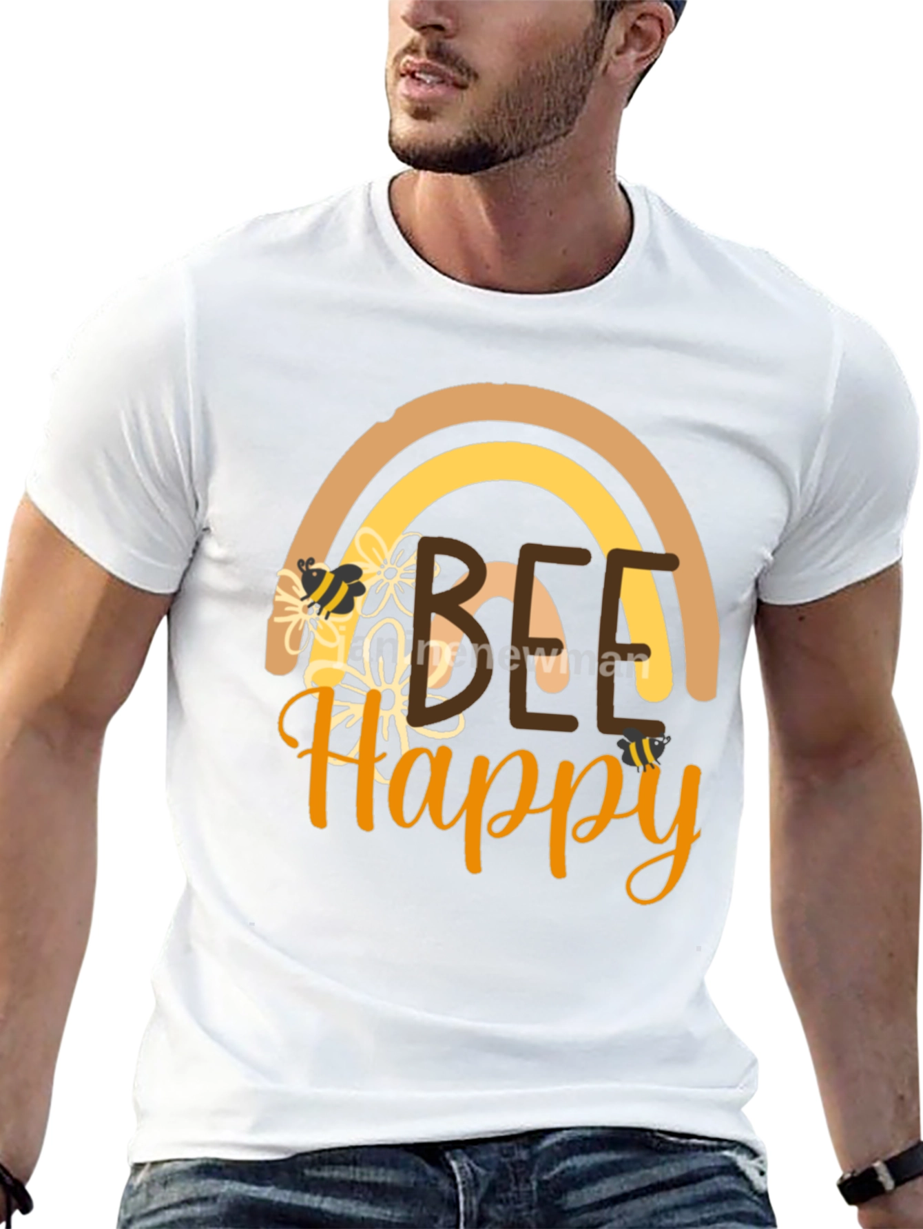 Bee Happy T-Shirt: Rainbow Floral Positive Vibes