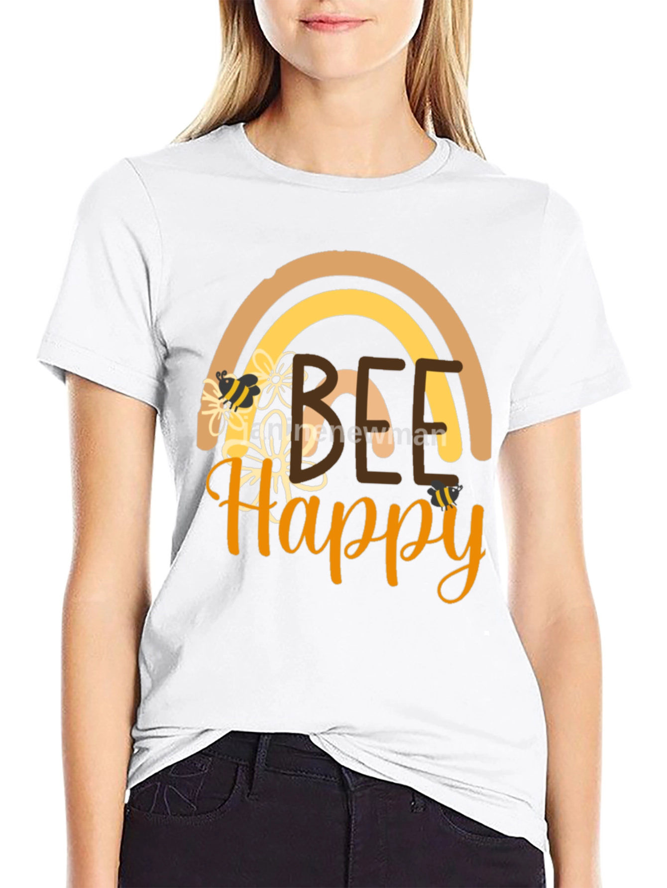 Bee Happy T-Shirt: Rainbow Floral Positive Vibes