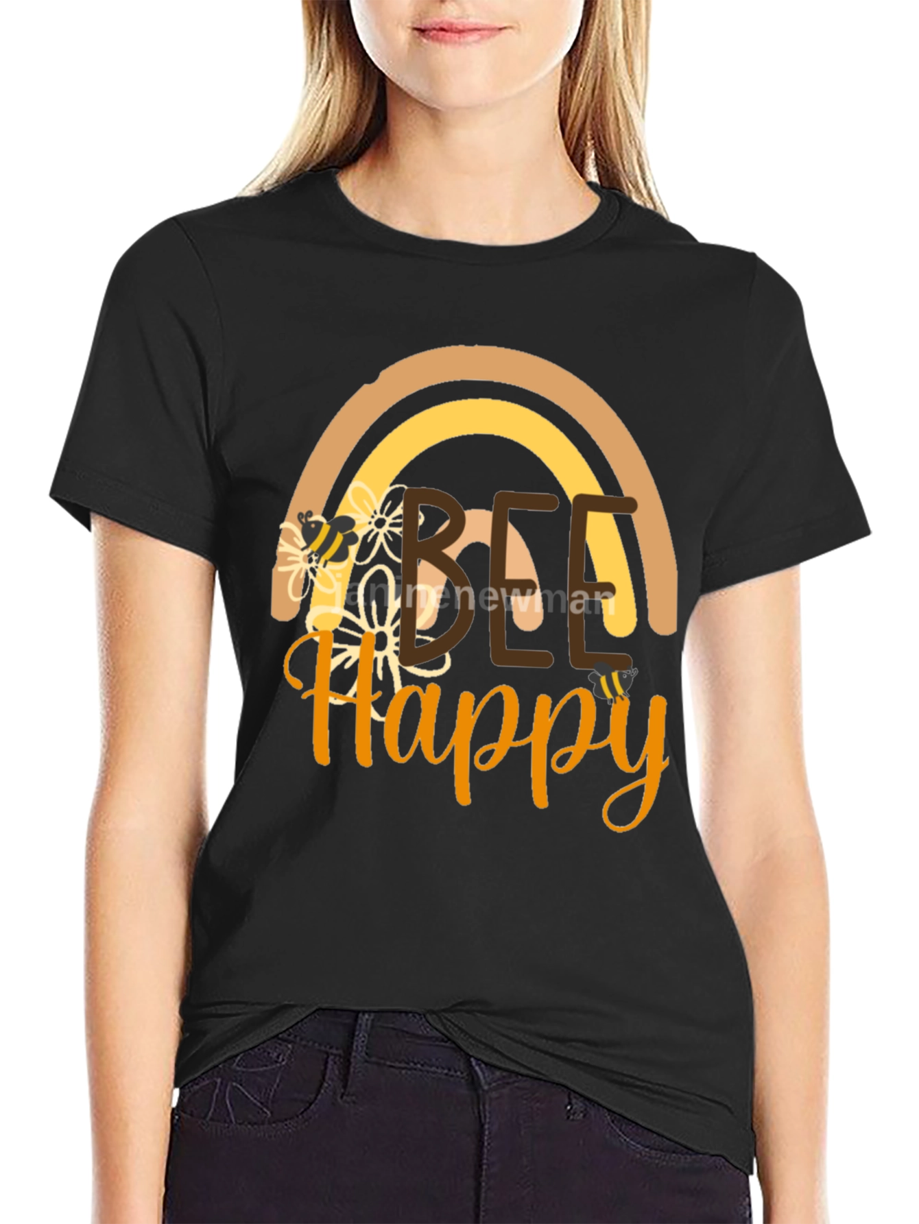 Bee Happy T-Shirt: Rainbow Floral Positive Vibes