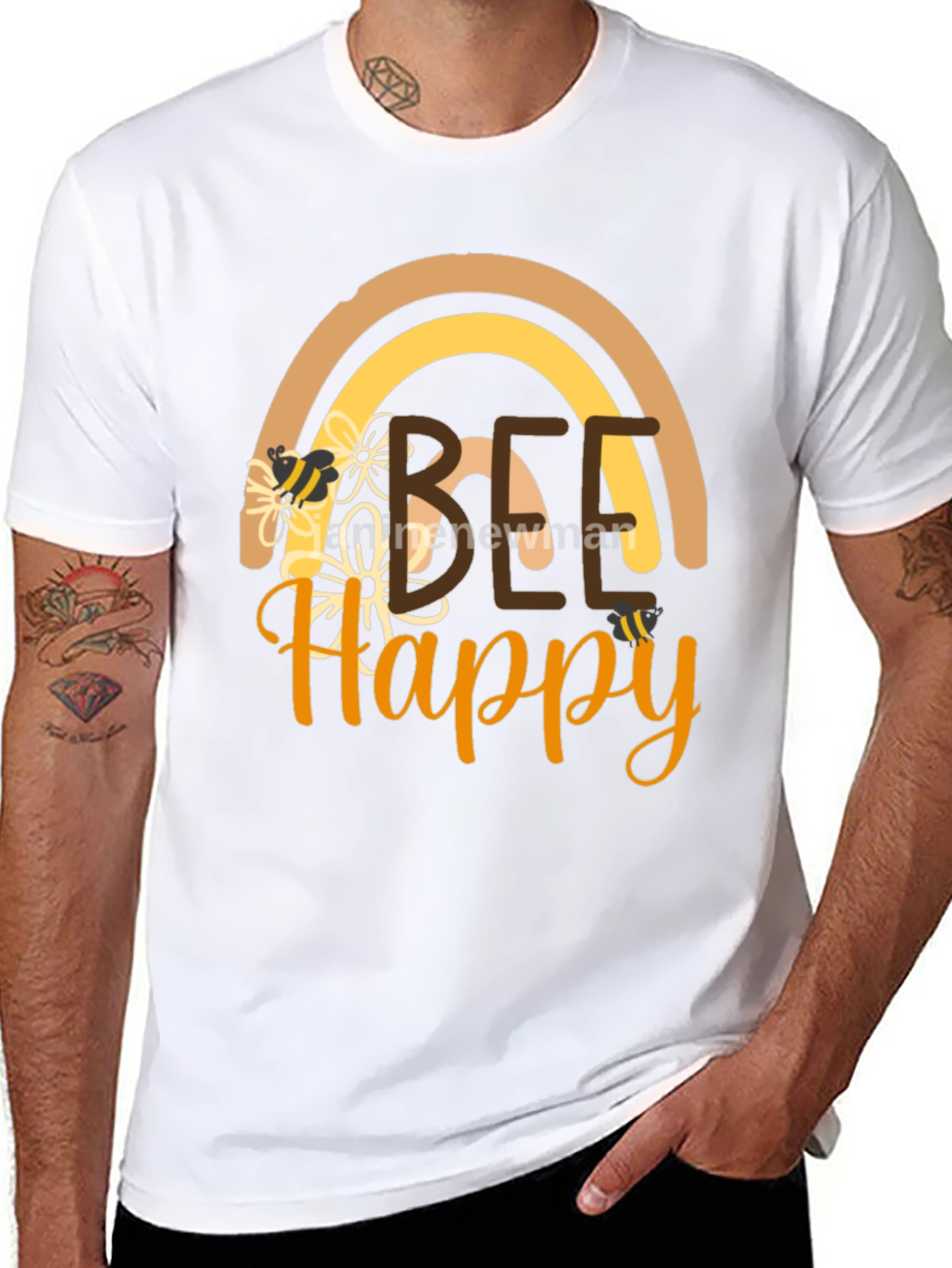 Bee Happy T-Shirt: Rainbow Floral Positive Vibes