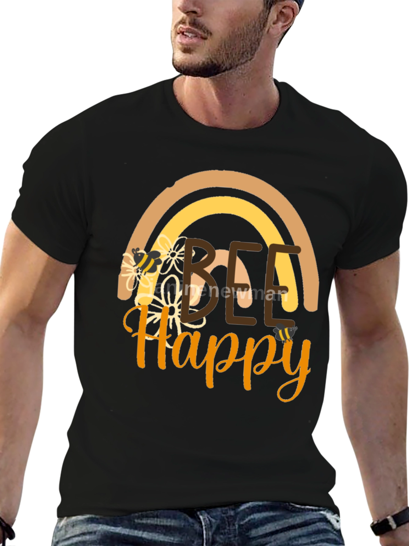 Bee Happy T-Shirt: Rainbow Floral Positive Vibes