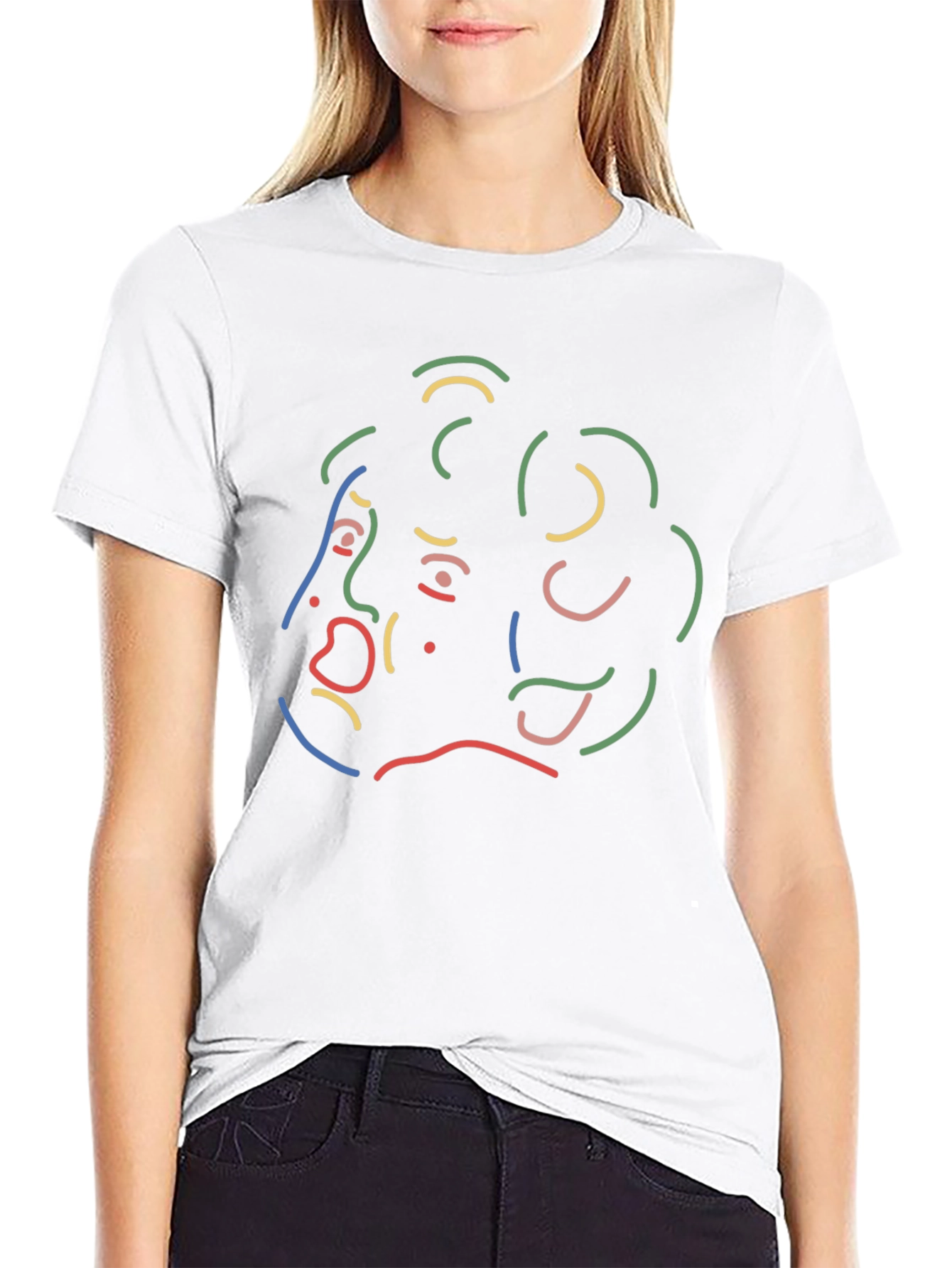 Abstract Line Art Graphic Print Black T-Shirt