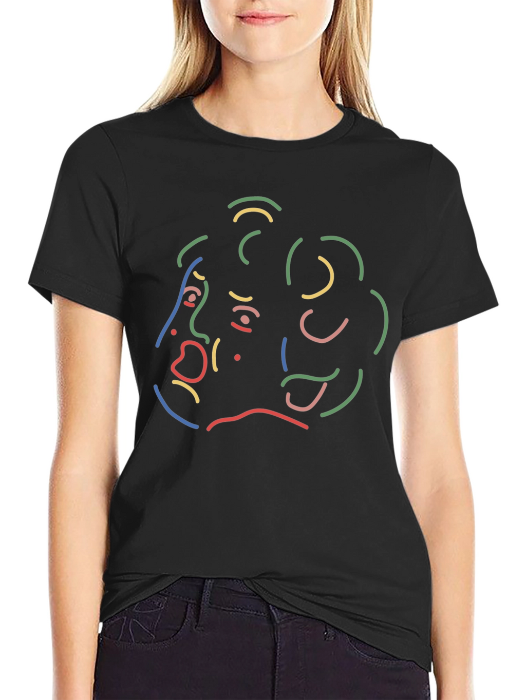 Abstract Line Art Graphic Print Black T-Shirt