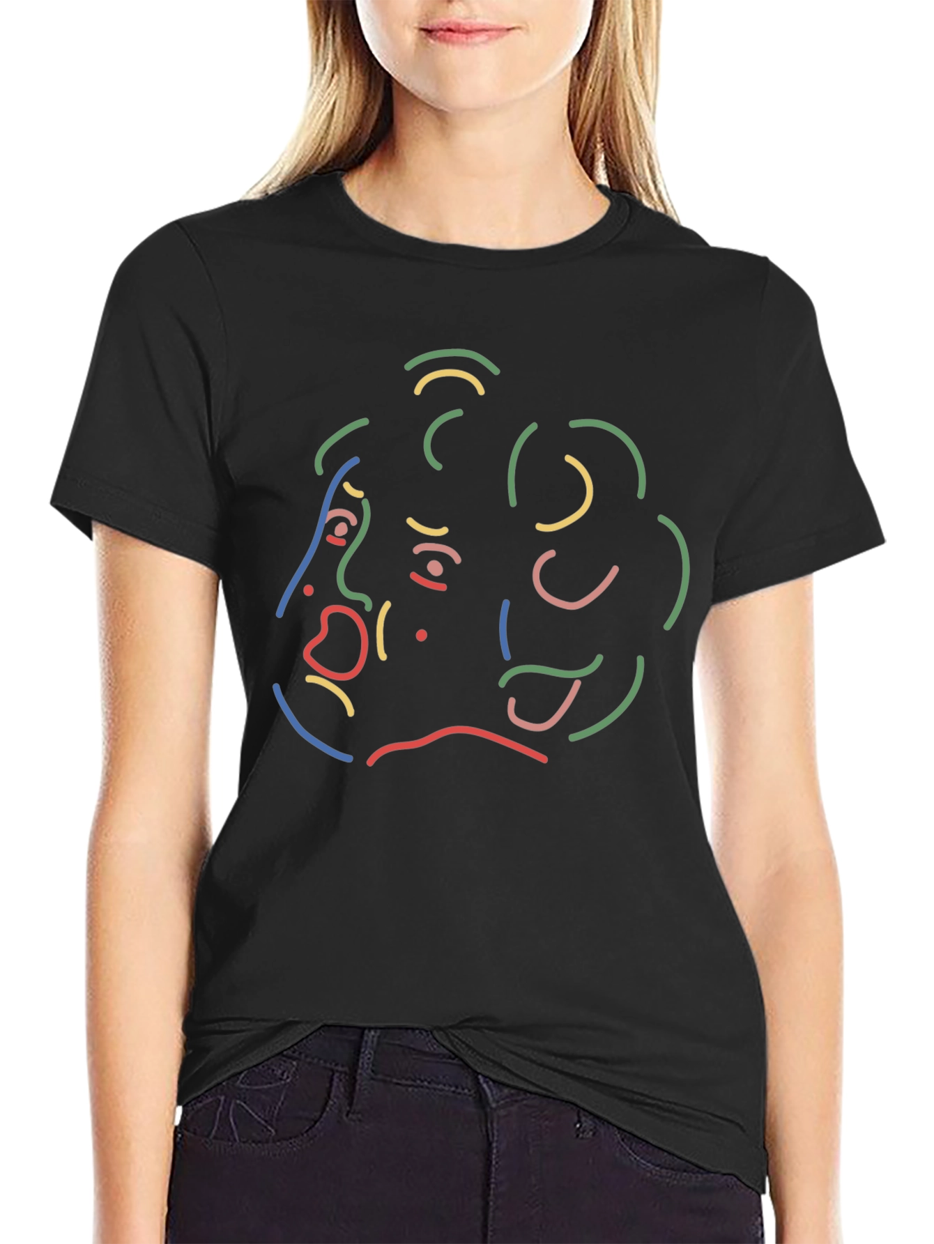 Abstract Line Art Graphic Print Black T-Shirt