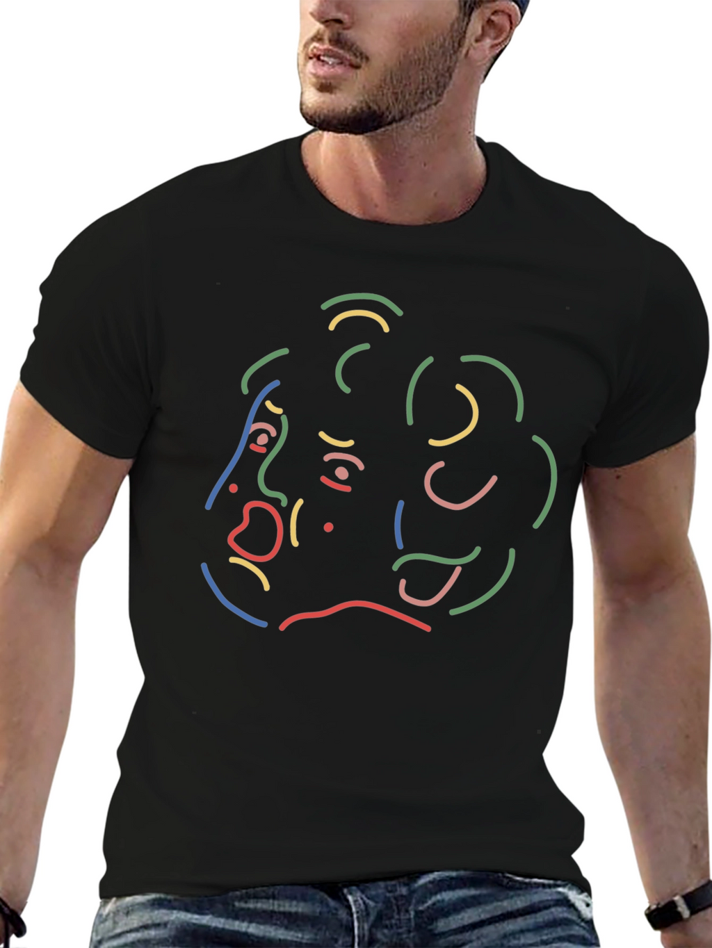 Abstract Line Art Graphic Print Black T-Shirt