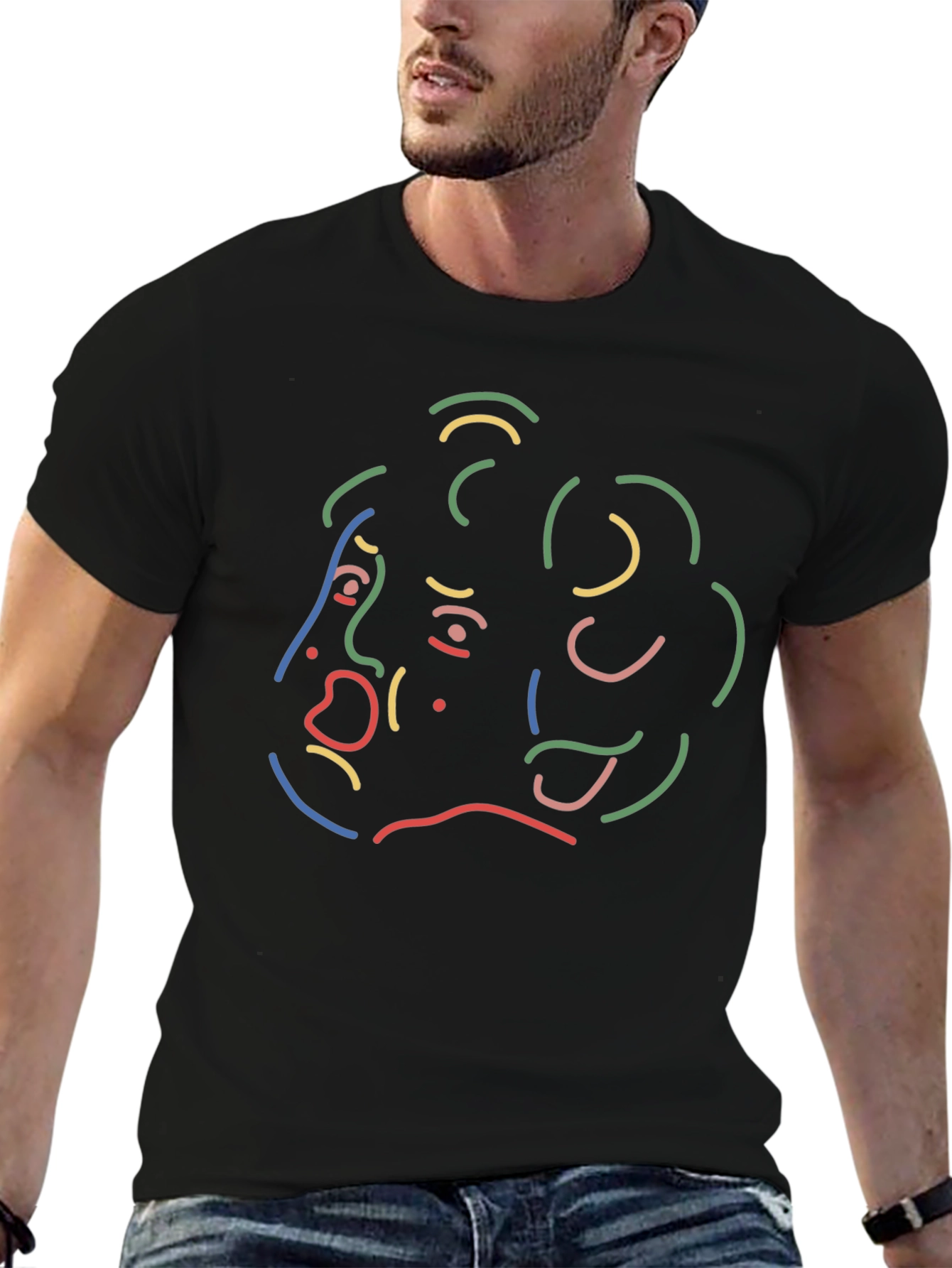 Abstract Line Art Graphic Print Black T-Shirt
