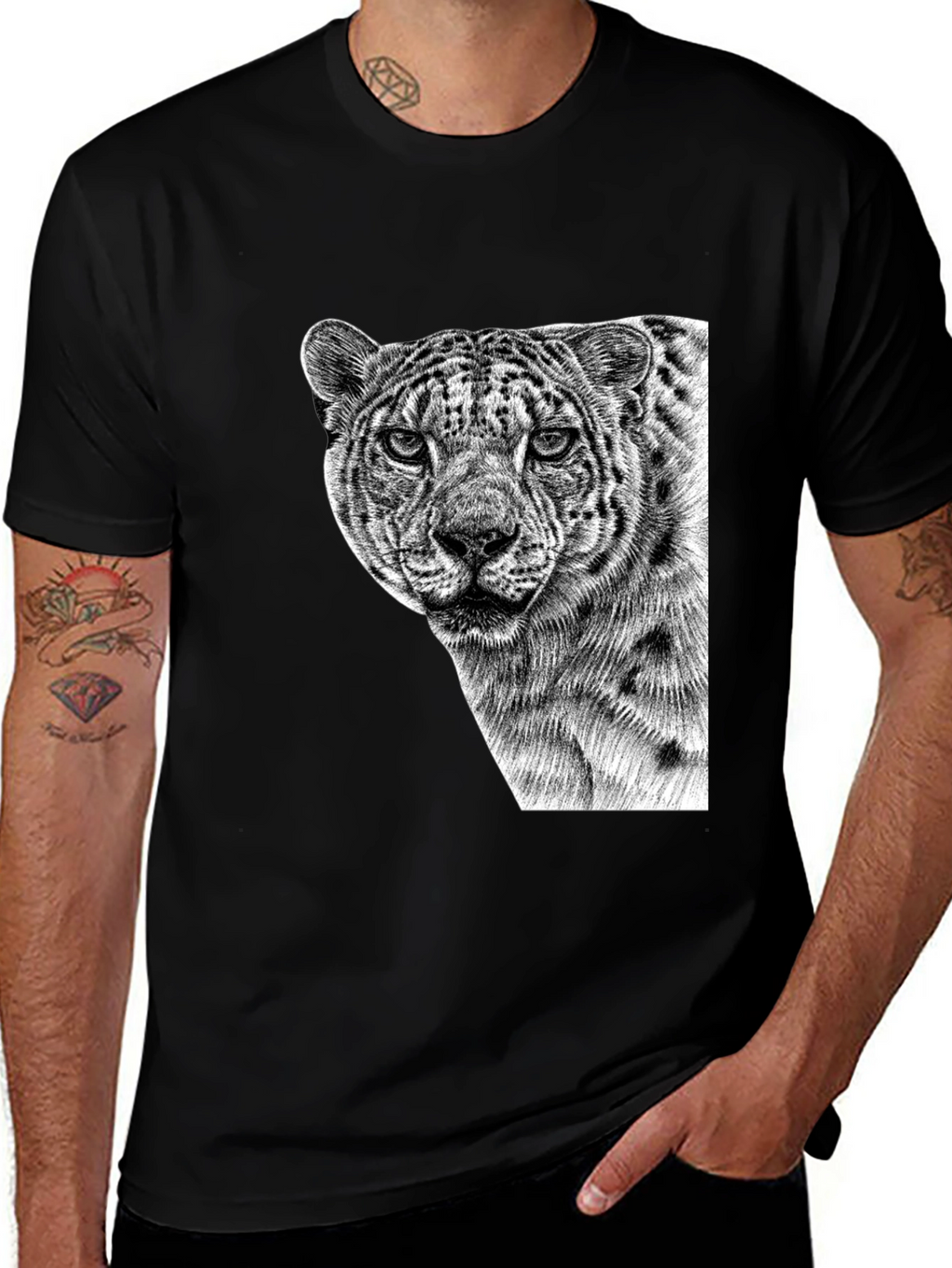 Cool Black Tee - Majestic Leopard Graphic