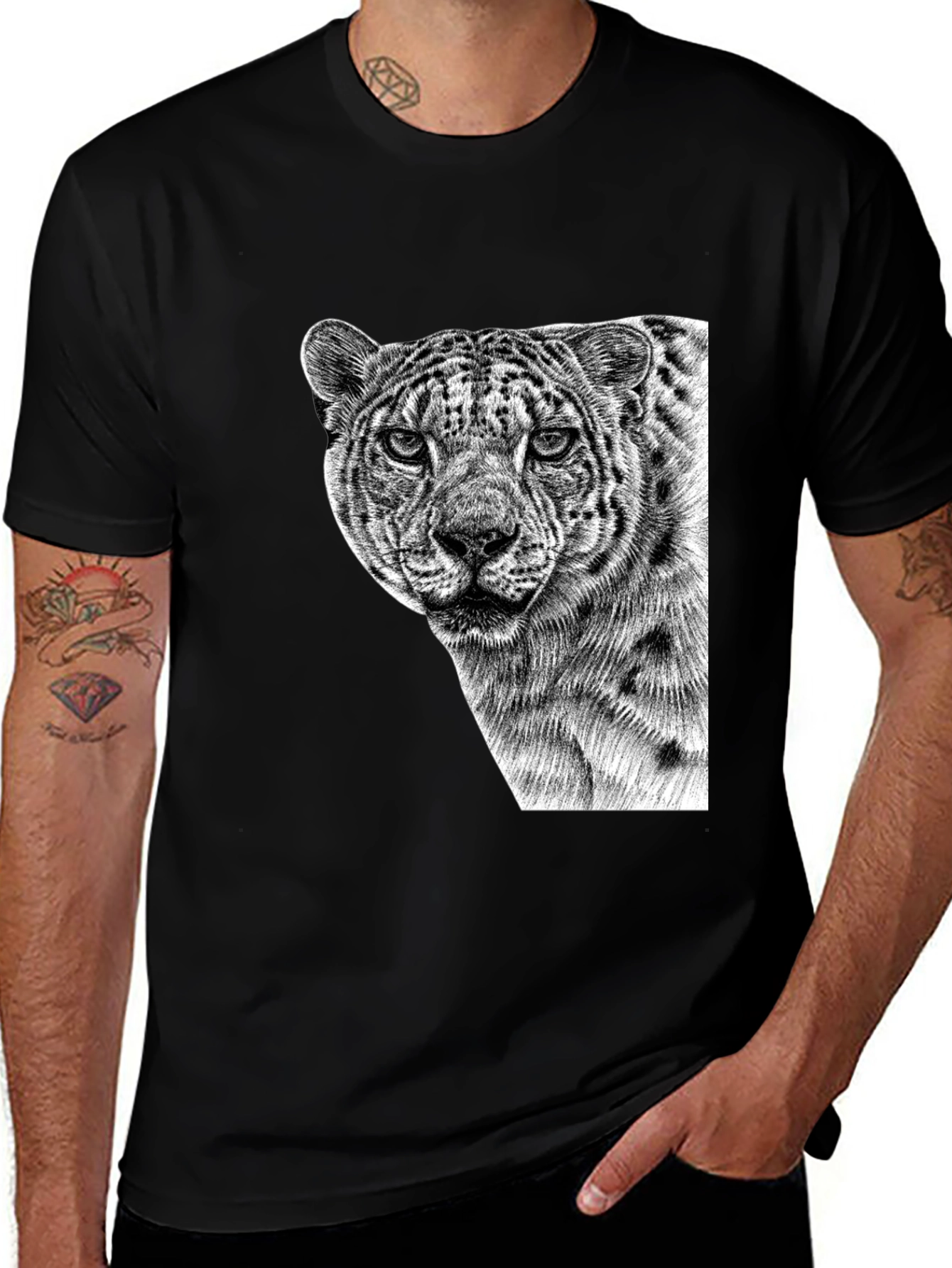Cool Black Tee - Majestic Leopard Graphic