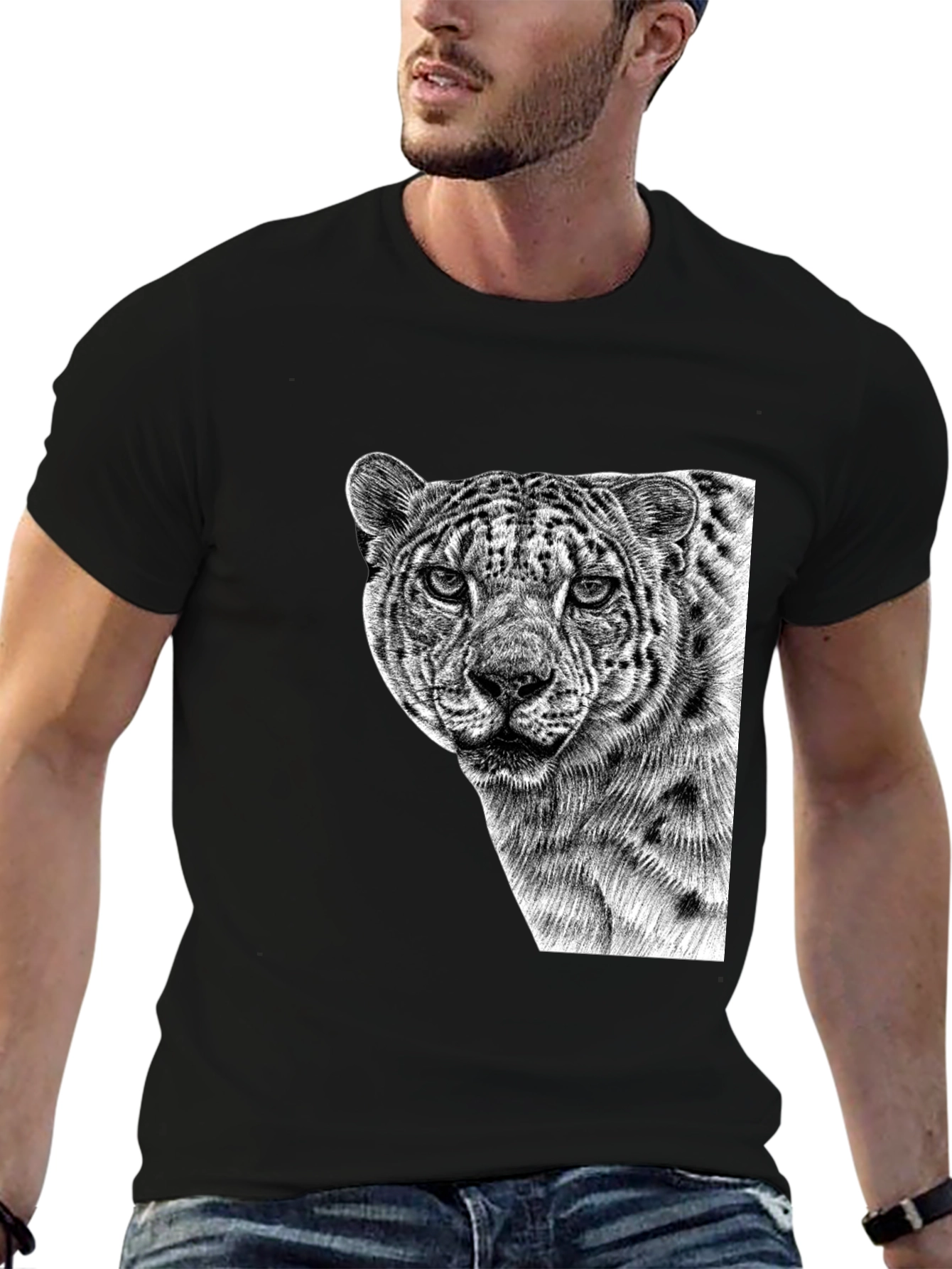 Cool Black Tee - Majestic Leopard Graphic