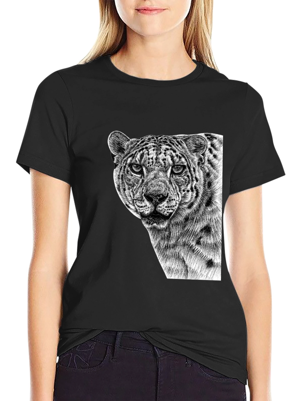 Cool Black Tee - Majestic Leopard Graphic