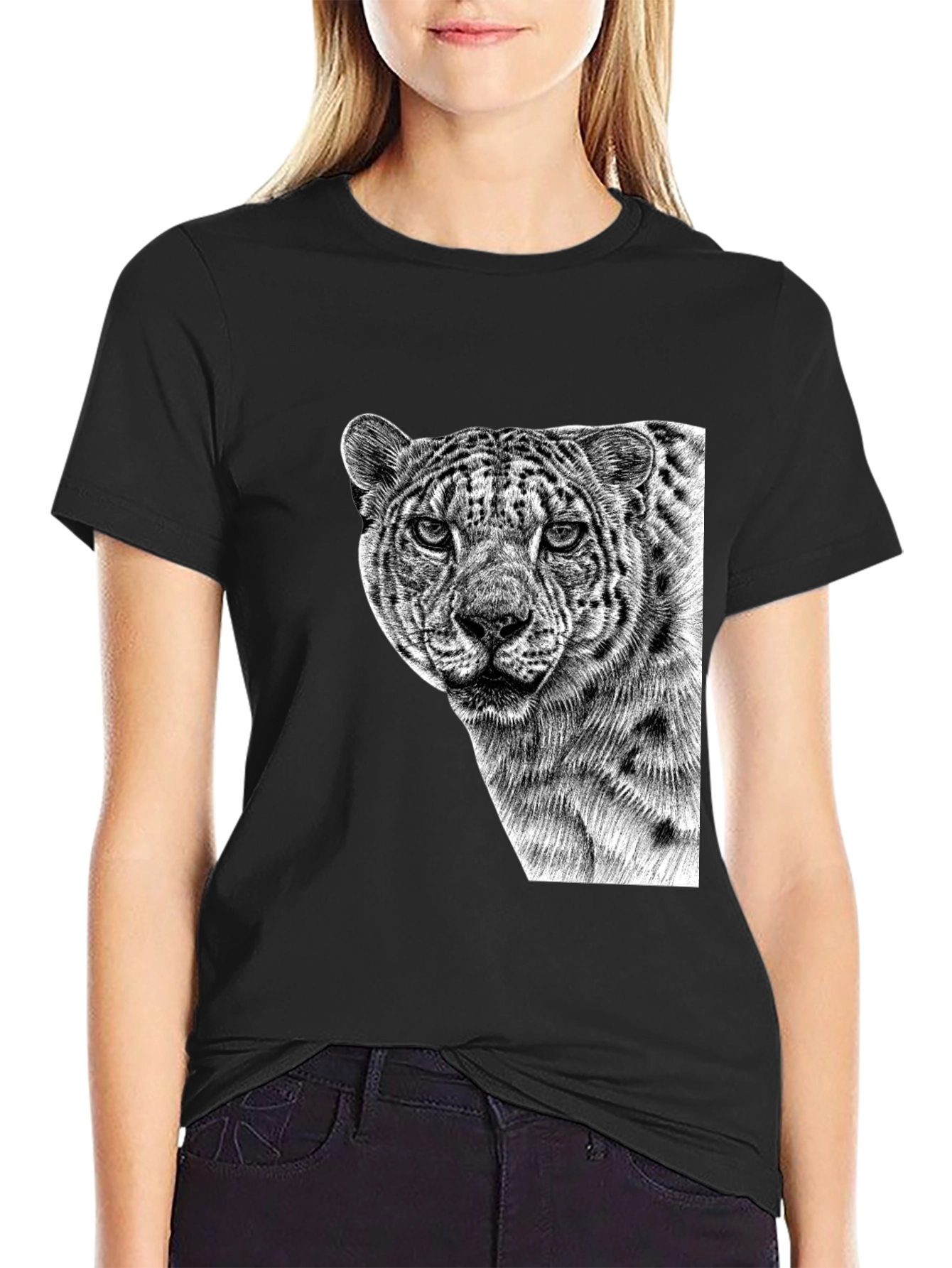 Cool Black Tee - Majestic Leopard Graphic
